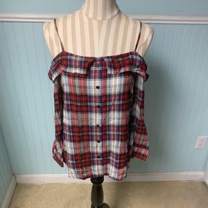 Plaid off the shoulder long sleeve